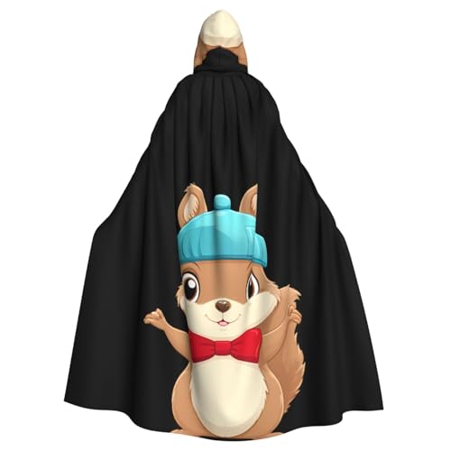 YYHWHJDE Eichhörnchen mit Schleifenhut-Muster, Halloween-Umhang für Erwachsene, Kapuzenumhang für Rollenspiele, Bühnenkostüme, Partys, pflegeleicht von YYHWHJDE