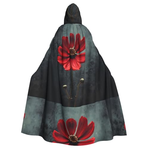 YYHWHJDE Ein kleines rotes Blumenmuster, Halloween-Umhang mit Kapuze, kein Reißverschluss, bequem für Kostümpartys von YYHWHJDE