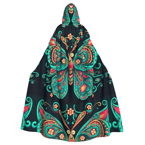 YYHWHJDE Elegantes Schmetterlingsmuster, Halloween-Umhang mit Kapuze für Erwachsene, für Rollenspiele, Bühnenkostüme, Partys, pflegeleicht von YYHWHJDE