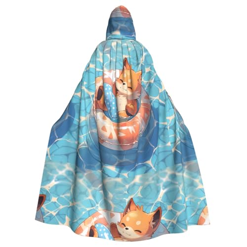 YYHWHJDE Erfrischender kleiner Fuchs-Aufdruck, Halloween-Umhang mit Kapuze für Erwachsene für Partys und Kostüme von YYHWHJDE