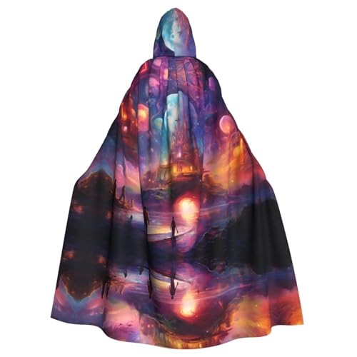 YYHWHJDE Glowing Mystery Castle Picture Halloween Adult Hooded Cloak for Role-Playing, Costumes, and Theme Parties von YYHWHJDE