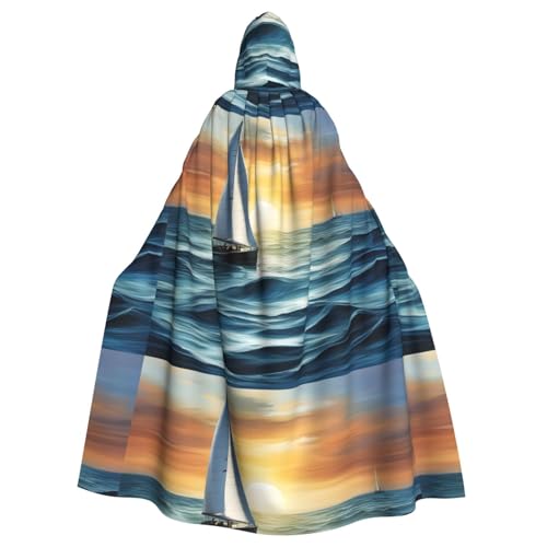 YYHWHJDE Halloween-Kapuzenumhang mit Meersegelboot-Muster, kein Reißverschluss, bequem für Kostümpartys von YYHWHJDE