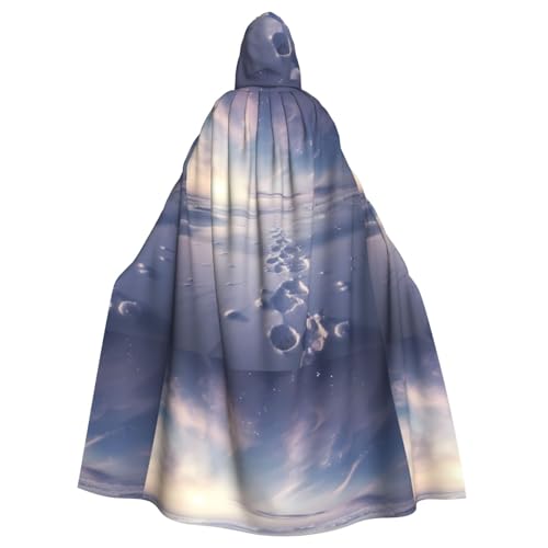 YYHWHJDE Halloween-Umhang mit Kapuze, Motiv: Fußabdrücke im Schnee, kein Reißverschluss, bequem für Kostümpartys von YYHWHJDE