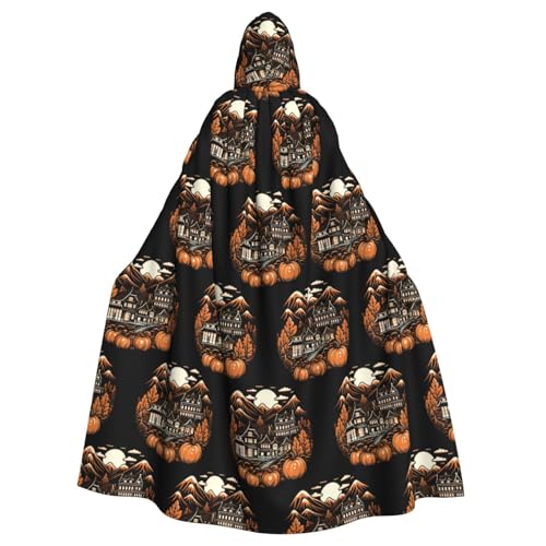 YYHWHJDE Halloween Village Picture Halloween Adult Hooded Cloak for Role-Playing, Costumes, and Theme Parties von YYHWHJDE