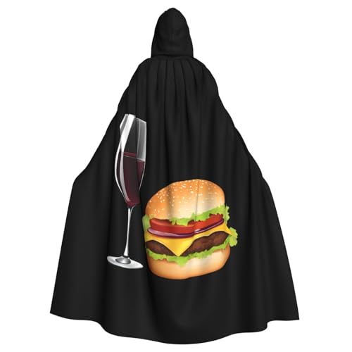 YYHWHJDE Hamburger mit Rotwein-Muster, Halloween-Umhang mit Kapuze, ohne Reißverschluss, bequem für Kostümpartys YYHWHJDE Hamburger mit Rotwein-Muster, Halloween-Umhang mit Kapuze, ohne Reißverschluss, bequem für Kostümpartys von YYHWHJDE
