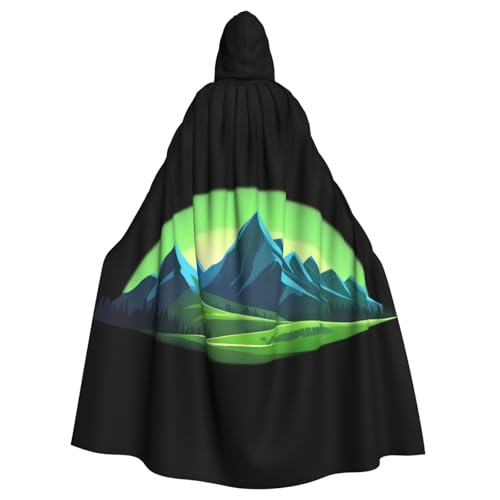 YYHWHJDE Hills Under The Aurora Picture Halloween Erwachsene Kapuzenumhang ohne Reißverschluss, bequem für Kostümpartys von YYHWHJDE