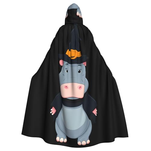 YYHWHJDE Hippo mit Hexenhut, Bild, Halloween, Erwachsenen-Kapuzenumhang, ohne Reißverschluss, bequem für Kostümpartys von YYHWHJDE