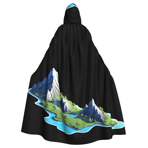 YYHWHJDE Ink Rivers And Mountains Pattern Halloween Adult Hooded Cape Cloak - Super Large Hooded Cloak No Zipper von YYHWHJDE