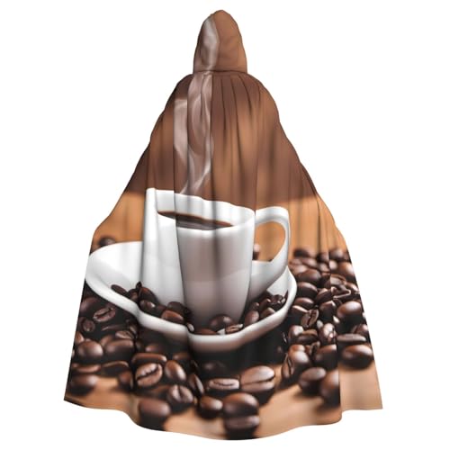 YYHWHJDE Kaffeetasse und Kaffeebohnen drucken Halloween Erwachsene Kapuzenumhang für Partys und Kostüme von YYHWHJDE