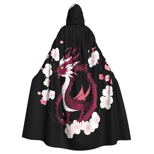 YYHWHJDE Kapuzenumhang mit Drachen- und Kirschblütenmuster, Halloween, Erwachsene, ohne Reißverschluss, bequem für Kostümpartys von YYHWHJDE