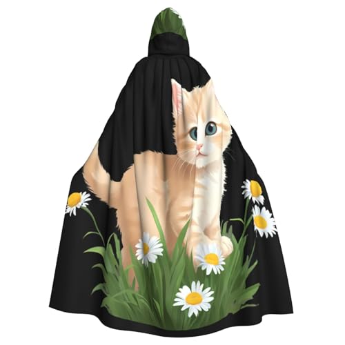 YYHWHJDE Kapuzenumhang mit Kätzchen in Gänseblümchen, für Halloween und Erwachsene, für Partys und Kostüme von YYHWHJDE