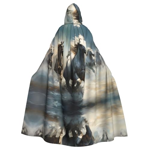 YYHWHJDE Kapuzenumhang mit Pferden, die wild im Fluss laufen, für Halloween und Erwachsene von YYHWHJDE