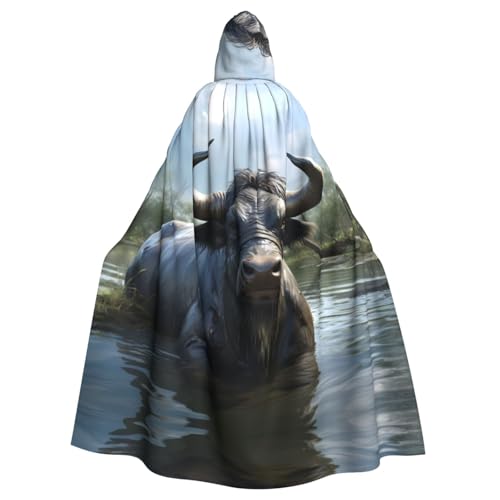 YYHWHJDE Kapuzenumhang mit Wasserbüffel-Muster, Halloween, Erwachsene, für Party, Kostüm, Cosplay, Bühne, Maskerade, Thema, Tanz, Comic Con von YYHWHJDE