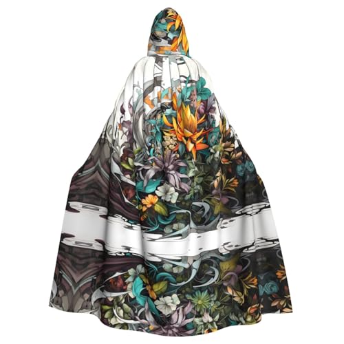 YYHWHJDE Kapuzenumhang mit gemischtem Blumenmuster, Halloween, Erwachsene, für Party, Kostüm, Cosplay, Bühne, Maskerade, Thema, Tanz, Comic Con von YYHWHJDE