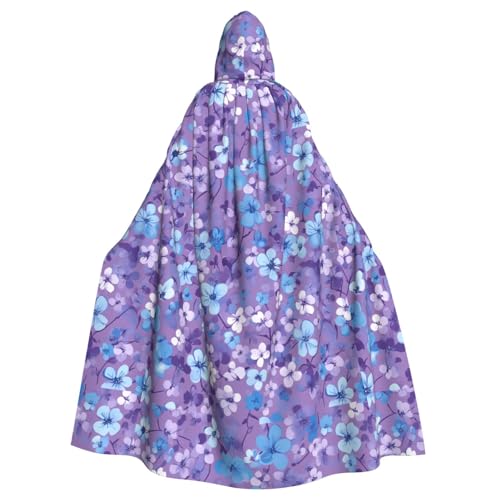 YYHWHJDE Kapuzenumhang mit kleinem Blumenmuster, für Halloween, Erwachsene, mit Kapuze, ohne Reißverschluss, Blau und Violett von YYHWHJDE