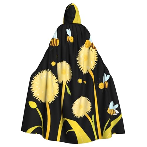 YYHWHJDE Kapuzenumhang mit kleinen Bienen auf Löwenzahn-Muster, Halloween, Erwachsene, ohne Reißverschluss, bequem für Kostümpartys von YYHWHJDE