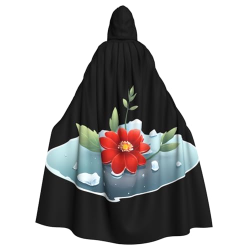 YYHWHJDE Kleine rote Blume im Eis, Halloween-Umhang mit Kapuze für Erwachsene für Partys und Kostüme YYHWHJDE Kleine rote Blume im Eis, Halloween-Umhang mit Kapuze für Erwachsene für Partys und Kostüme von YYHWHJDE