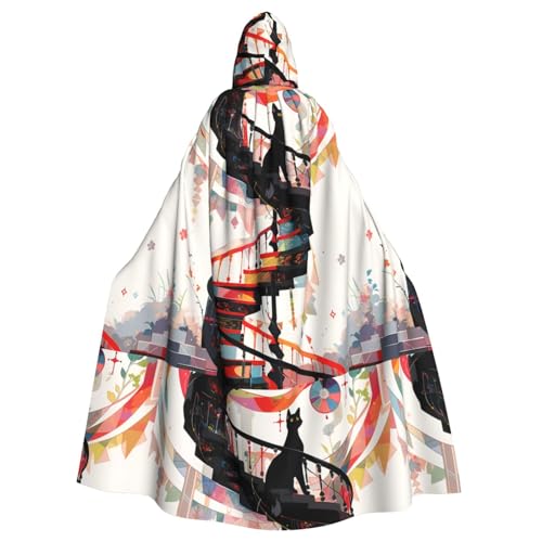 YYHWHJDE Kleine schwarze Katze auf der Wendeltreppe, bedruckt Halloween Erwachsene Kapuzenumhang für Partys und Kostüme YYHWHJDE Kleine schwarze Katze auf der Wendeltreppe, bedruckt Halloween Erwachsene Kapuzenumhang für Partys und Kostüme von YYHWHJDE