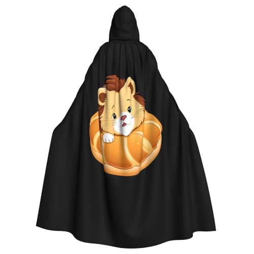 YYHWHJDE Kleiner Löwe auf Croissant-Bild, Halloween, Erwachsenen-Kapuzenumhang, ohne Reißverschluss, bequem für Kostümpartys von YYHWHJDE