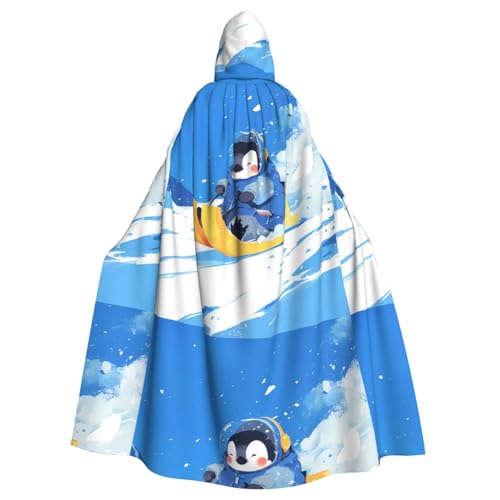 YYHWHJDE Kleiner Pinguin auf einem Schlittenbild, Halloween-Umhang mit Kapuze, kein Reißverschluss, bequem für Kostümpartys von YYHWHJDE