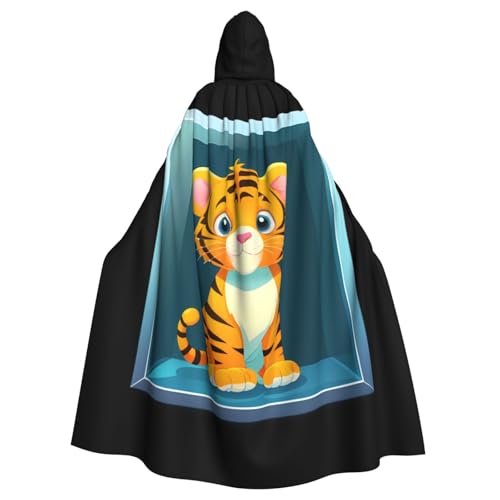 YYHWHJDE Kleiner Tiger im quadratischen Glasbild, Halloween-Umhang mit Kapuze, kein Reißverschluss, bequem für Kostümpartys von YYHWHJDE
