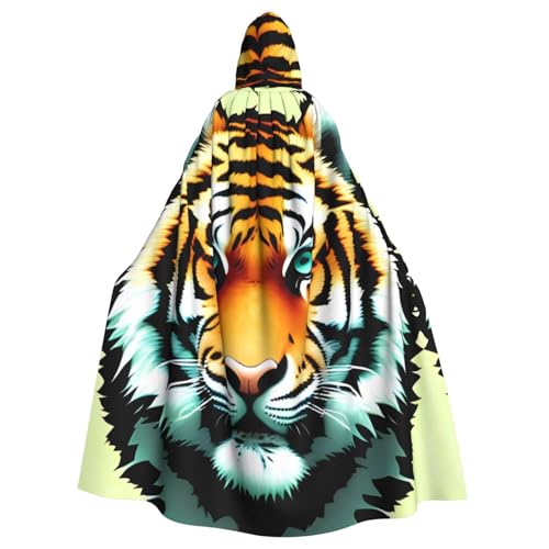 YYHWHJDE Kleiner dicker Tigerkopf-Druck, Halloween-Umhang mit Kapuze für Erwachsene für Partys und Kostüme von YYHWHJDE