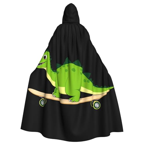 YYHWHJDE Kleiner grüner Dinosaurier auf Skateboard-Druck, Halloween-Umhang für Erwachsene mit Kapuze für Partys und Kostüme von YYHWHJDE