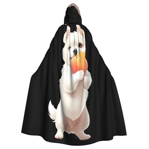 YYHWHJDE Kleiner weißer Hund mit Pfirsichbild, Halloween-Umhang mit Kapuze, ohne Reißverschluss, bequem für Kostümpartys von YYHWHJDE