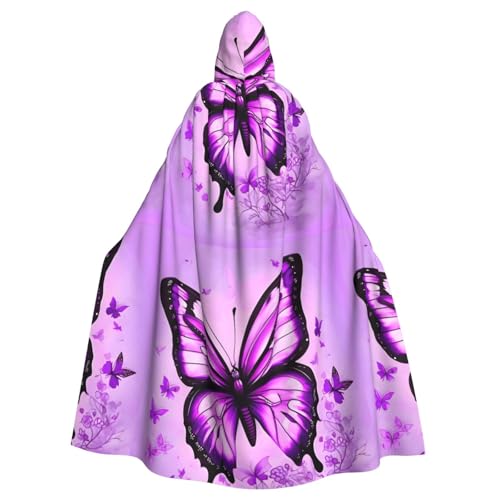 YYHWHJDE Lila Schmetterlingsmuster Halloween Erwachsene Kapuzenumhang Umhang für Rollenspiele, Bühnenkostüme, Partys, pflegeleicht von YYHWHJDE