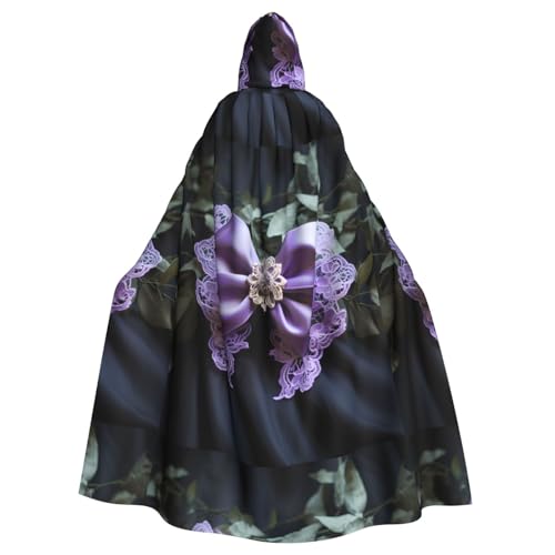 YYHWHJDE Lila Spitze Schleife Muster Halloween Erwachsene Kapuzenumhang Umhang für Rollenspiele, Bühnenkostüme, Partys Pflegeleicht von YYHWHJDE