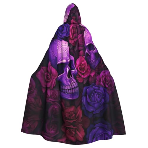 YYHWHJDE Lila Totenköpfe und Rosen, bedruckt, Halloween, Erwachsenen-Kapuzenumhang für Partys und Kostüme YYHWHJDE Lila Totenköpfe und Rosen, bedruckt, Halloween, Erwachsenen-Kapuzenumhang für Partys und Kostüme von YYHWHJDE