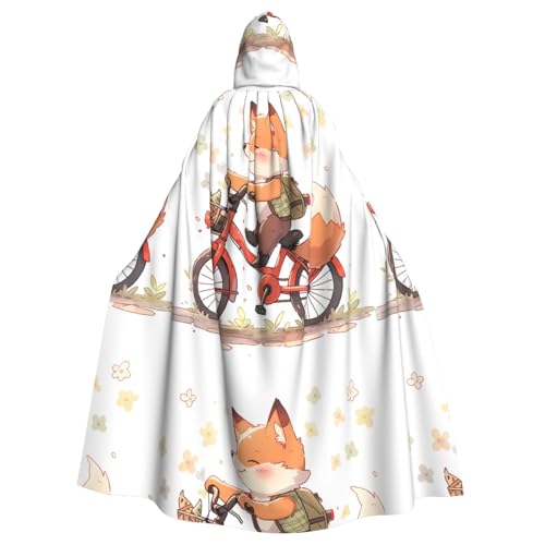 YYHWHJDE Little Fox On A Ride Picture Halloween Erwachsene Kapuzenumhang ohne Reißverschluss, bequem für Kostümpartys von YYHWHJDE