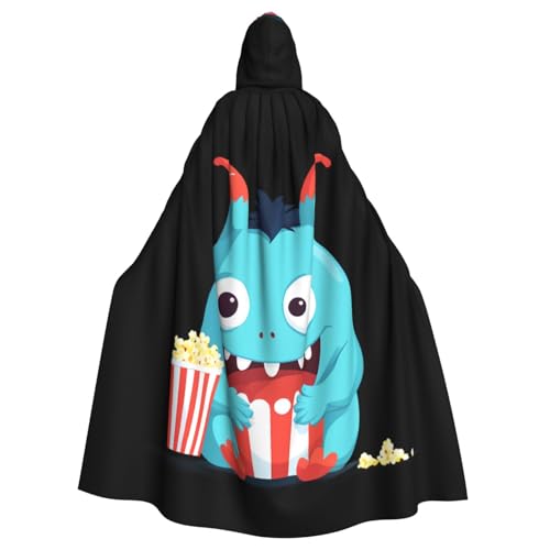 YYHWHJDE Little Monster Eating Popcorn Prints Halloween Erwachsene Kapuzenumhang für Partys und Kostüme von YYHWHJDE