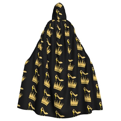 YYHWHJDE Pailletten-Krone und goldfarbene High-Heels-Muster, Halloween-Umhang für Erwachsene, Kapuzenumhang für Rollenspiele, Bühnenkostüme, Partys, pflegeleicht YYHWHJDE Pailletten-Krone und goldfarbene High-Heels-Muster, Halloween-Umhang für Erwachsene, Kapuzenumhang für Rollenspiele, Bühnenkostüme, Partys, pflegeleicht von YYHWHJDE