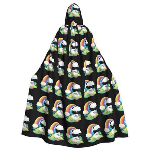YYHWHJDE Regenbogen-Schaf bedeckt mit Perlen, Halloween-Umhang mit Kapuze für Erwachsene für Partys und Kostümveranstaltungen von YYHWHJDE