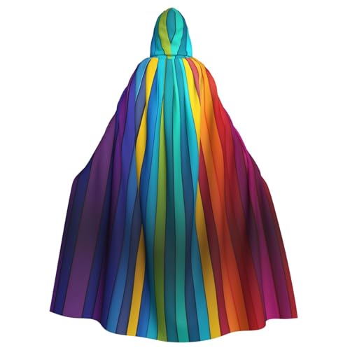 YYHWHJDE Regenbogenfarbener, gestreifter Halloween-Umhang mit Kapuze für Erwachsene für Partys und Kostüme von YYHWHJDE