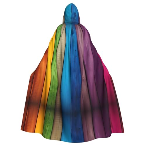 YYHWHJDE Regenbogenfarbener Holzhintergrund, Halloween-Umhang mit Kapuze für Erwachsene für Partys und Kostüme von YYHWHJDE