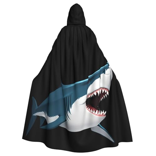 YYHWHJDE Roaring Shark Pattern Halloween Adult Hooded Cape Cloak For Role-Playing, Stage Costumes, Parties, Easy Care von YYHWHJDE