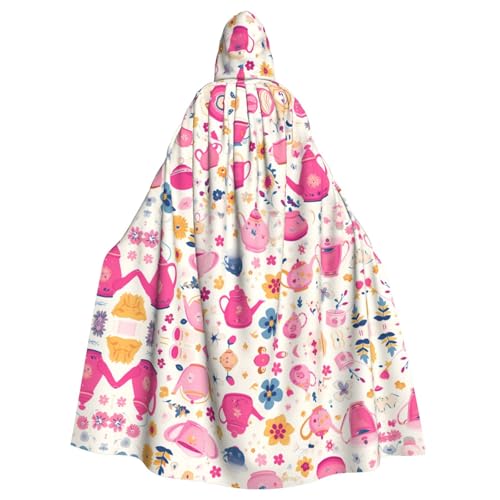 YYHWHJDE Rosa Teekannen-Druck, Halloween, Erwachsenen-Umhang mit Kapuze, für Partys und Kostüme YYHWHJDE Rosa Teekannen-Druck, Halloween, Erwachsenen-Umhang mit Kapuze, für Partys und Kostüme von YYHWHJDE
