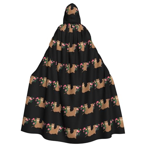 YYHWHJDE Roses and Capybaras Picture Halloween Adult Hooded Cloak for Role-Playing, Costumes, and Theme Parties von YYHWHJDE
