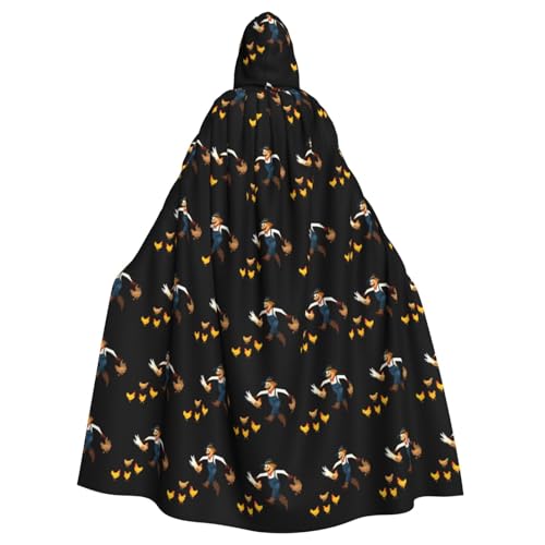 YYHWHJDE Scarecrow Chasing Away Chickens Pattern Halloween Adult Hooded Cape Cloak For Role-Playing, Stage Costumes, Parties Easy Care von YYHWHJDE