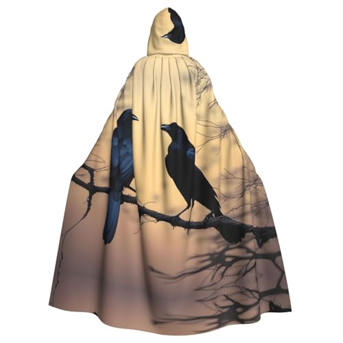 YYHWHJDE Schwarzer Krähenvögel-Druck, Halloween-Umhang mit Kapuze, für Erwachsene und Partys von YYHWHJDE