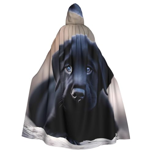 YYHWHJDE Schwarzer Labrador-Welpen-Druck, Halloween-Umhang mit Kapuze, für Partys und Kostümveranstaltungen von YYHWHJDE