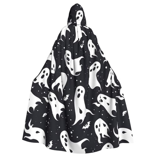 YYHWHJDE Schwarzer und Halloween-Geistermuster, Halloween-Umhang mit Kapuze, kein Reißverschluss, bequem für Kostümpartys von YYHWHJDE