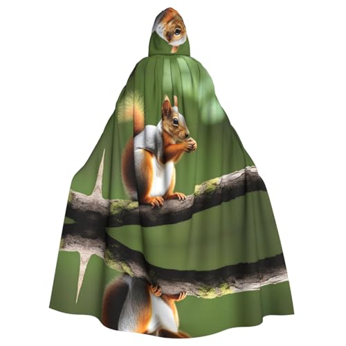 YYHWHJDE Süßes Eichhörnchen-Muster, Halloween-Umhang mit Kapuze für Erwachsene, Party, Kostüm, Cosplay, Bühne, Maskerade, Thema, Tanz, Comic Con von YYHWHJDE