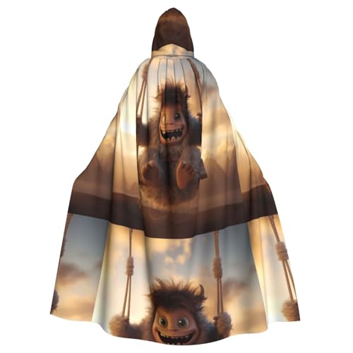YYHWHJDE The Little Monster On The Swing Picture Halloween Adult Hooded Cape Cloak No Zipper, Comfortable For Costume Parties von YYHWHJDE