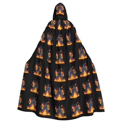 YYHWHJDE The castle burning flames Prints Halloween Adult Hooded Cloak for Parties and Costumes von YYHWHJDE
