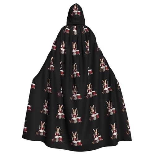 YYHWHJDE The little rabbit playing drums Prints Halloween Adult Hooded Cloak for Parties and Costumes von YYHWHJDE