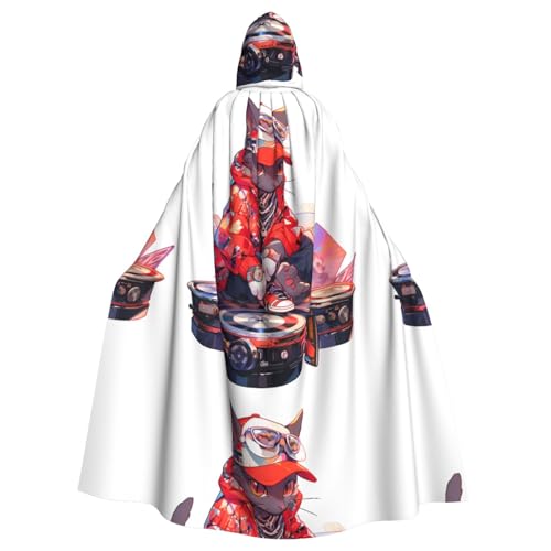 YYHWHJDE Trendiger kleiner Katzen-Aufdruck, Halloween-Umhang mit Kapuze für Erwachsene für Partys und Kostüme von YYHWHJDE