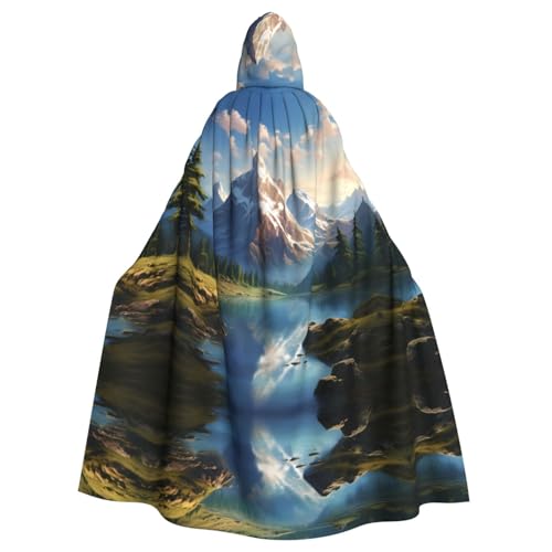 YYHWHJDE Umhang mit Berg- und Seemuster, hochwertiger Kapuzenumhang für Erwachsene, geeignet für Halloween, Cosplay-Kostüme, Weihnachten von YYHWHJDE